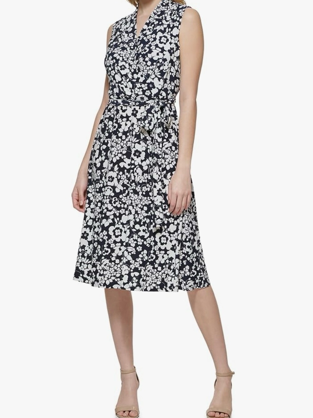 Tommy Hilfiger Navy & White Floral Midi Wrap Dress
